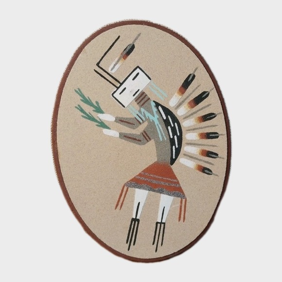 Other - Navajo Sand Painting Signed Native American Sand Art Wall Decor Oval 9x7" READ